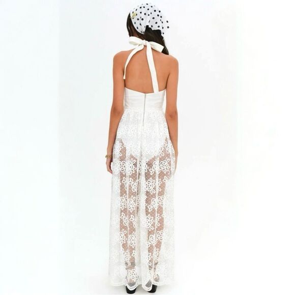 For Love and‎ Lemons Sonnet Lace Maxi Dress Medium White Halter - Picture 2 of 16